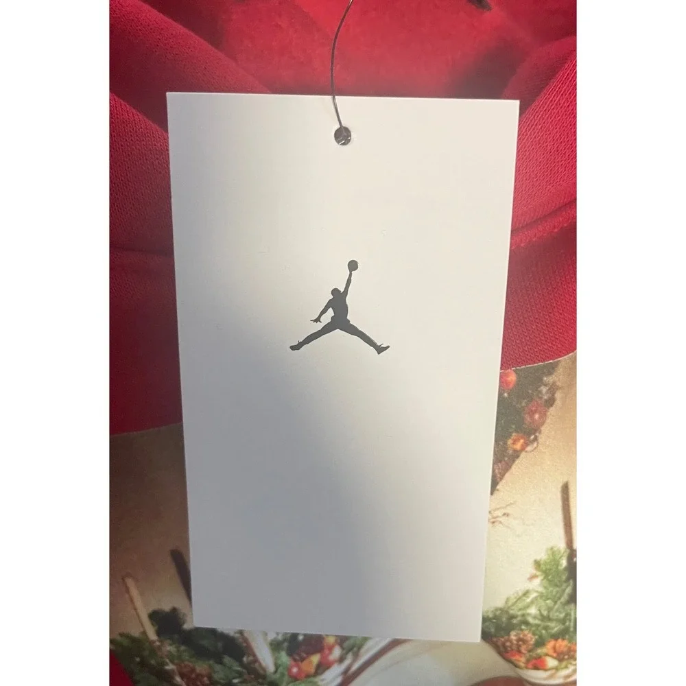 Jordan Mens Holiday Fireplace Graphic Fleece Hoodie Red Size L